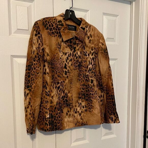 Dana Buchman Jackets & Blazers - NWOT Dana Buchman Leopard Printed 100% Linen Long Sleeve ZipUp Front Blazer - 16